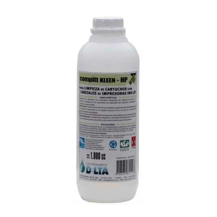 Compitt Kleen-HP Limpia Cabezales Cartuchos HP Bidon x 1 Litro Delta DTIHP