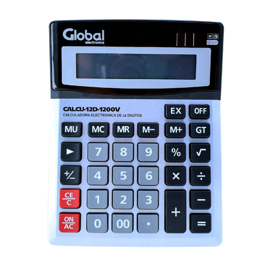 Calculadora 12 Digit metalica 1200V Plateada Bot. Grandes Global CALCU12D1200V