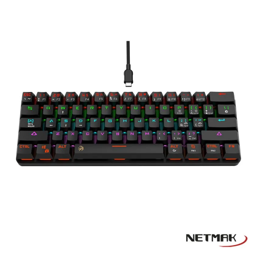 Teclado Mecanico 60% Negro Switches Blue Netmak NM-DOMINATE