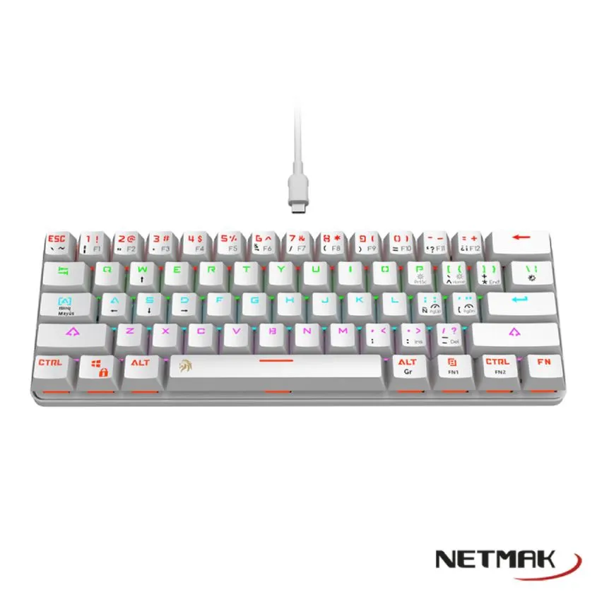 Teclado Mecanico 60% Blanco Switches Blue Netmak NM-DOMINATE-W