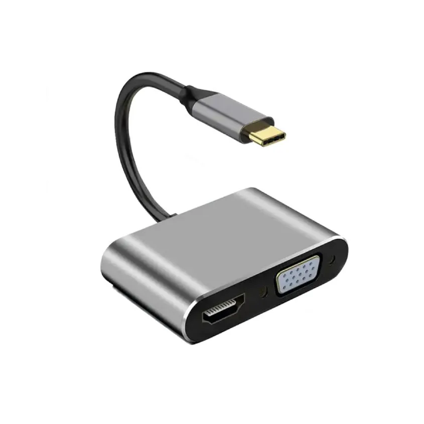 Hub adaptador Tipo-C 4 en 1 Hdmi + USB+ USB c + VGA Netmak NM-4EN1