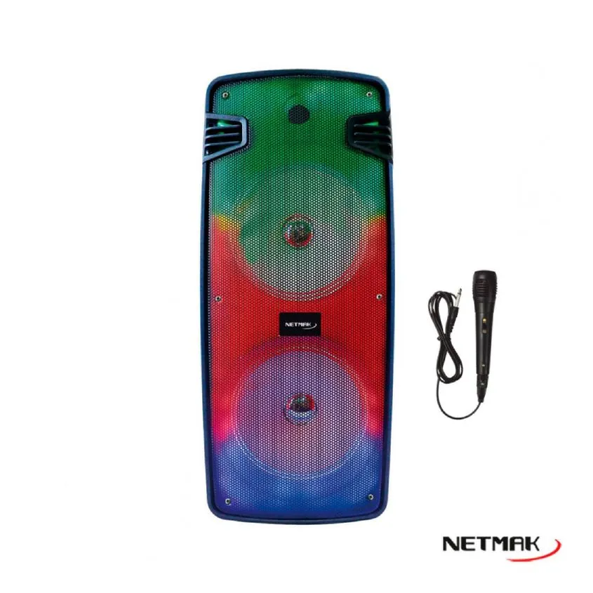 Parlante Karaoke Doble 8" c/ Mic RGB Flama Netmak NM-YANKEE