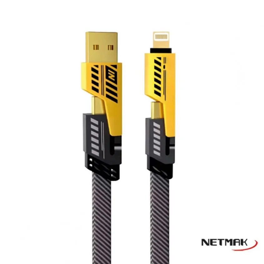Cable 4en1 60W Multifuncion Metalico Netmak Super Fast Charge NM-123