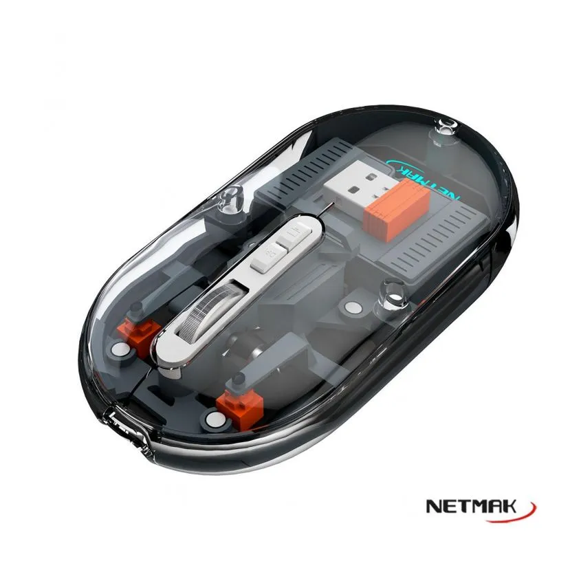 Mouse Transparente 2,4Ghz/BT5,0 Recargable Netmak Gris NM-M670-S