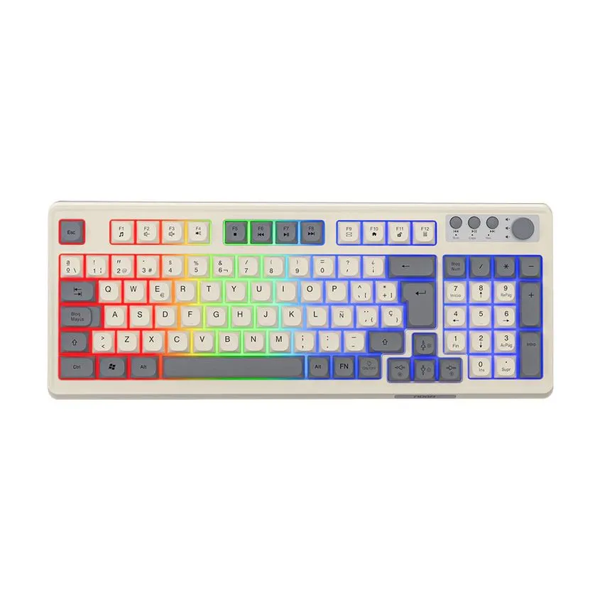 Teclado Retro Gamer Usb Retroiluminado Blanco y Gris Noganet NKB-Q50