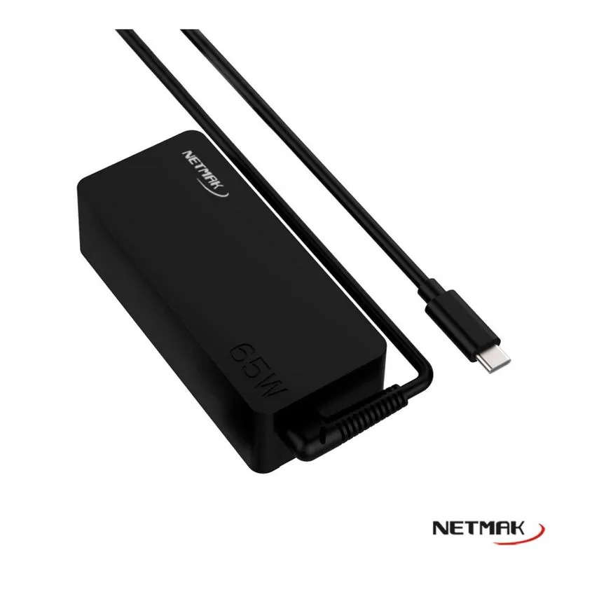 Fuente cargador notebook Universal PD 3.0 65W USB-C Netmak NM-1265