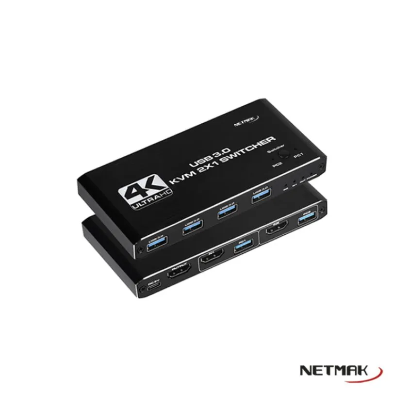 Switch KVM 2 Puertos HDMI Usb 4K Netmak NM-KVM2