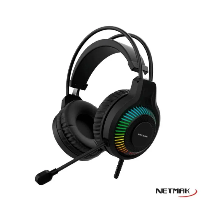 Auricular Gamer PC LED RGB - 2 Plug + USB Negro Netmak NM-N18