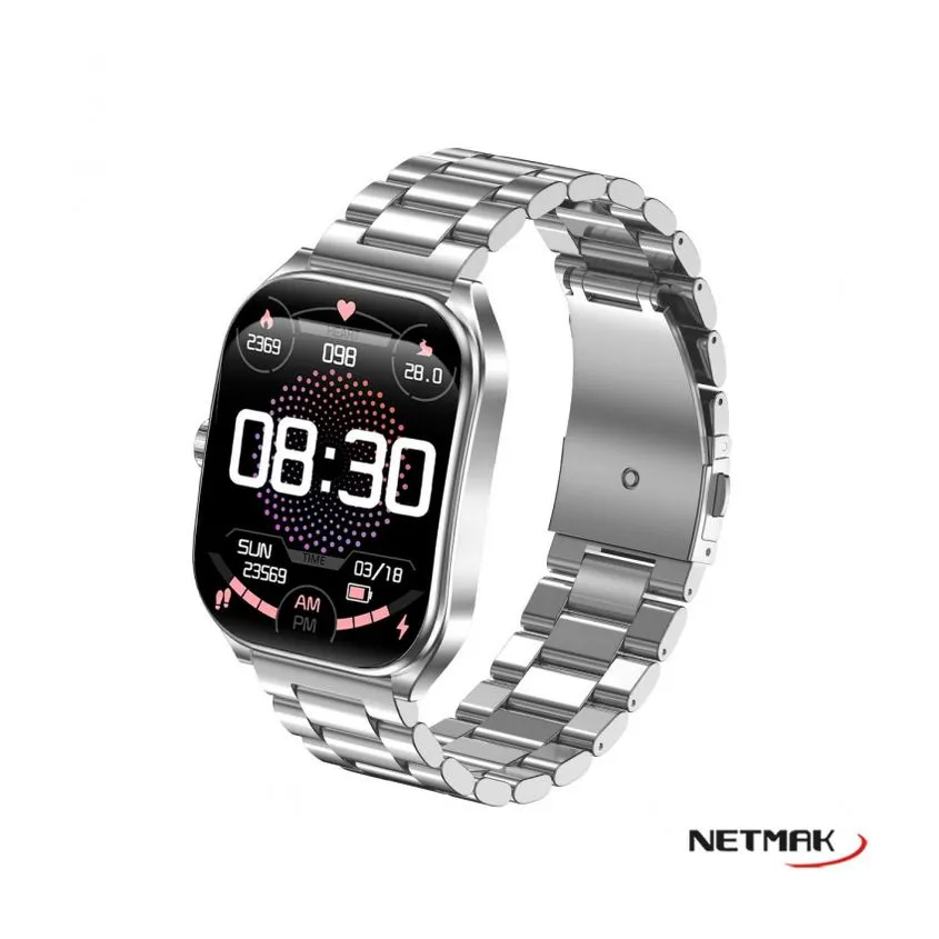 Reloj Smartwatch Curvo 2" Metalico Malla Adicional IP68 Netmak NM-DYNAMIC-S