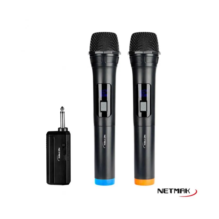 Set 2 Microfonos Inalambricos Profesionales Netmak Negro NM-MC18