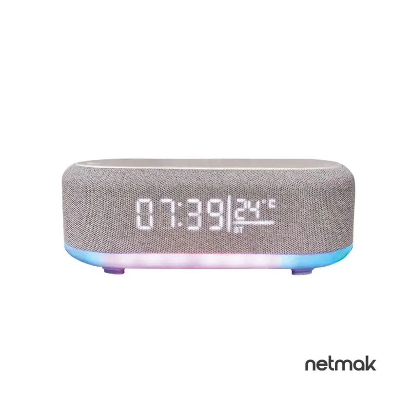 Reloj despertador c/ Parlante + Carga Inalambrica RGB Netmak NM-RD12