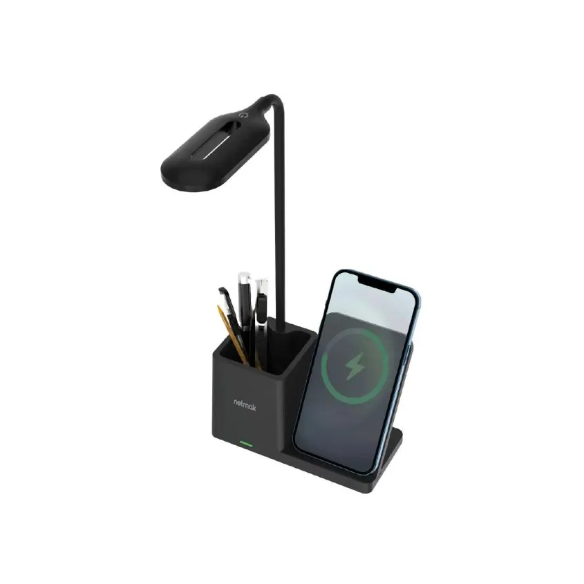 Lampara LED Carga Inalambrica 15W Soporte Celular Netmak NM-CL15