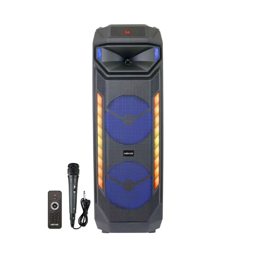 Parlante 40W Karaoke BT 8"x2 Led RGB 81cm c/Mic Netmak NM-EPIC