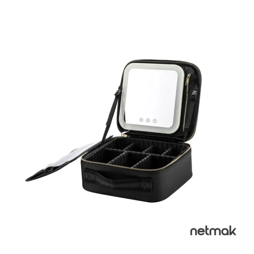 Porta Maquillaje c/ Espejo y Luz Led Netmak NM-MAKEUP