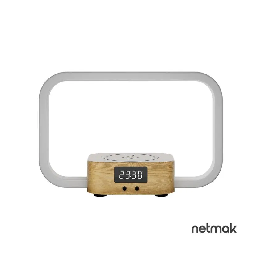 Velador Reloj Led c/ Carga Inalambrica Netmak NM-LUMINA