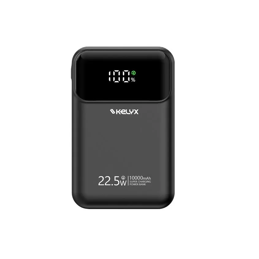 Power Bank Kelyx Mini 10000mAh Tipo-C+USB+Lightning 22.5W Black KL-PBANK-10000