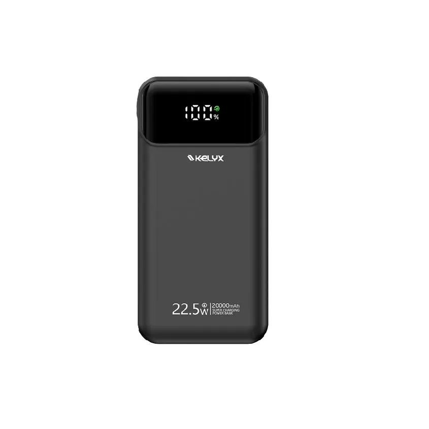 Power Bank Kelyx Mini 20000mAh Tipo-C+USB+Lightning 22.5W Black KL-PBANK-20000