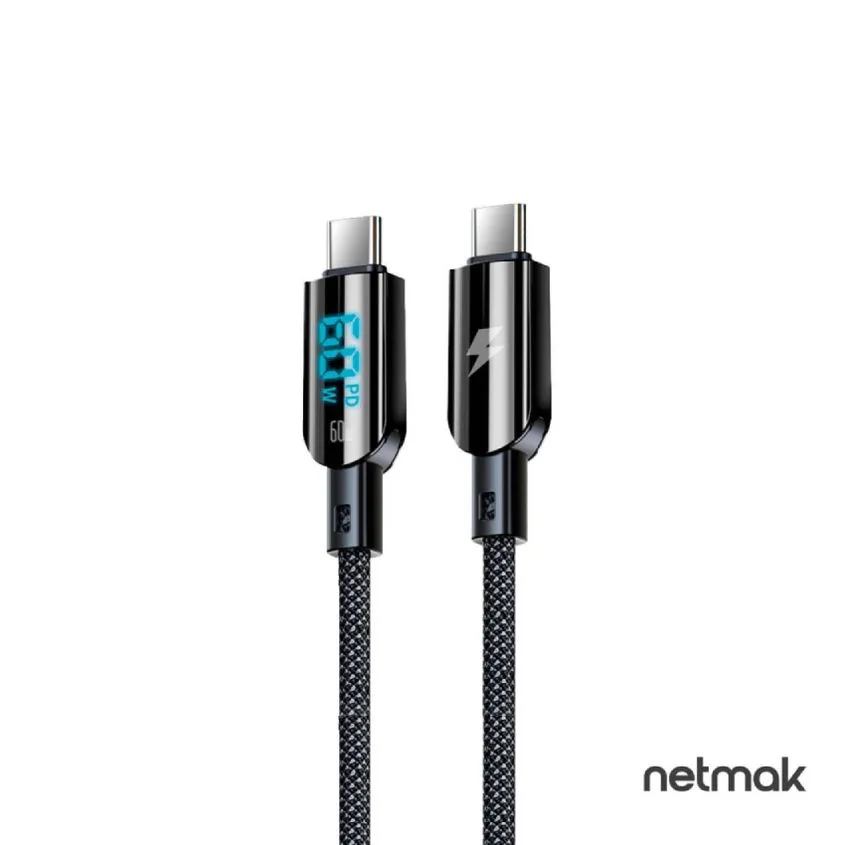 Cable Tipo C a Tipo C  60W Super Fast Charge 1M Display Netmak NM-125