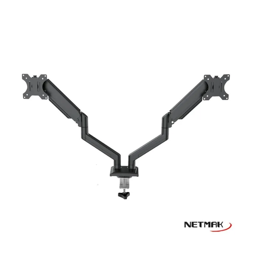 Soporte Doble Monitor Hidraulico Netmak 10-30" Acero Ajustable Ergonomico NM-ST33