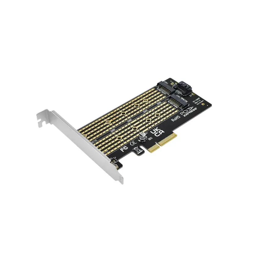 Placa PCI Express para 2 discos M.2 SSD NVMe y NGFF Sata Nisuta NSPLPCIEM2