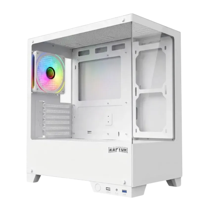Gabinete Raptor Thunder Strike TG Fan x1 RGB Blanco THUNDER-TG-WHT