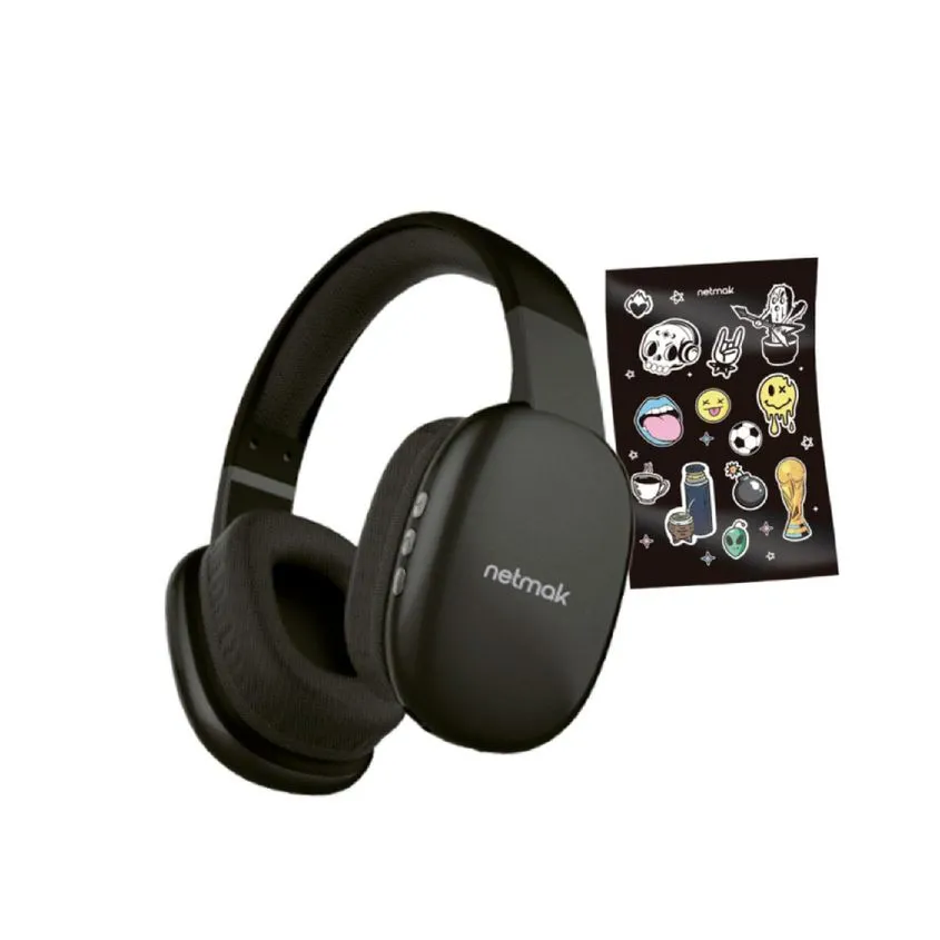 Auricular Vincha Bluetooth NEGRO Netmak c/ Stickers NM-VOLT-S