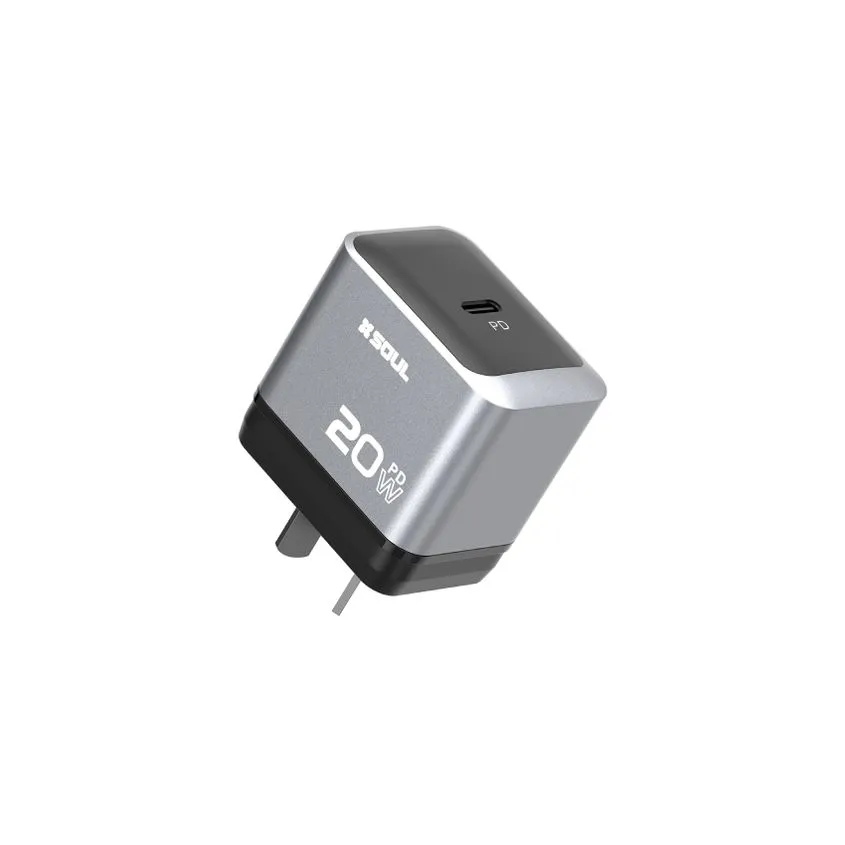 Cargador Viajero Silver Soul PD QC 20W Sin Cable Cromo CVJ-PD20WGR