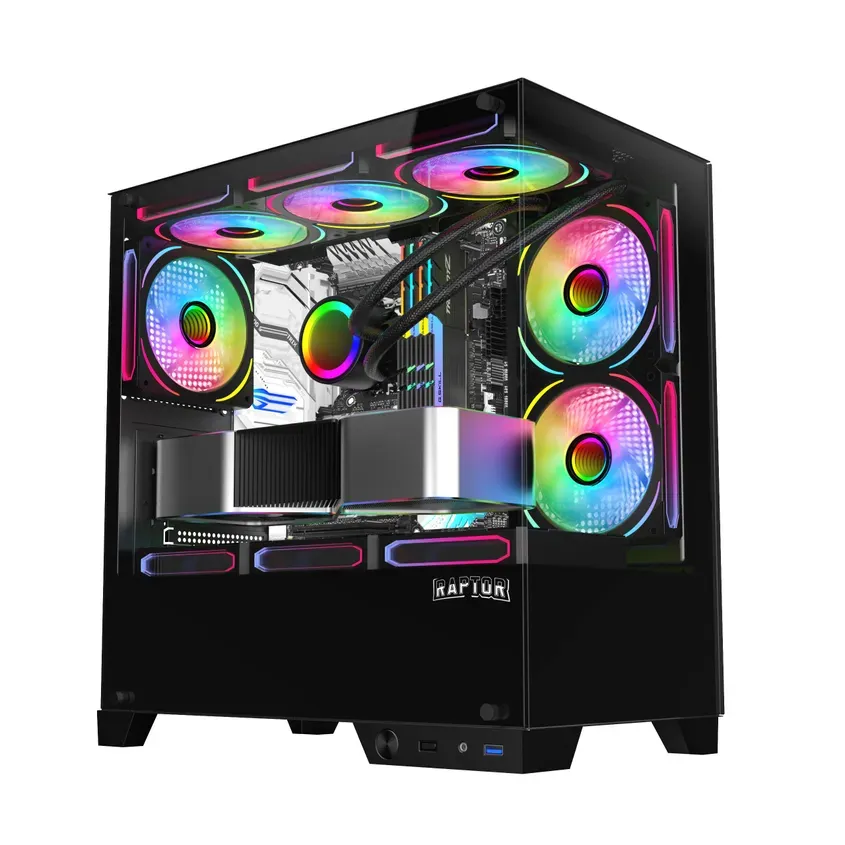 Gabinete Raptor Thunder Strike TG x2 Mid-Tower RGB Fan x1 Black THUNDER-TG