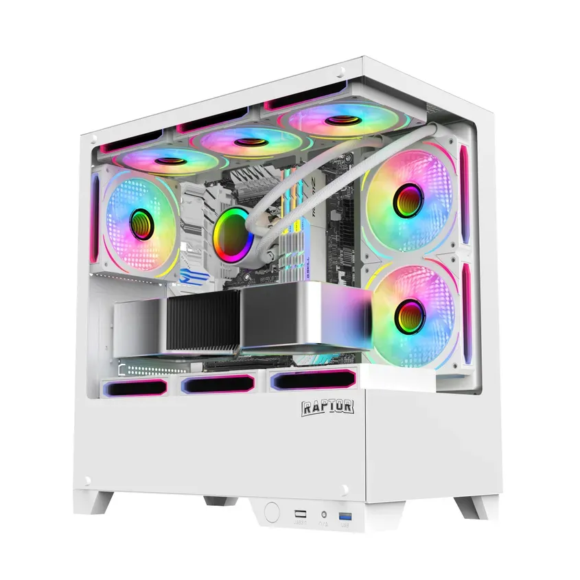Gabinete Gamer Raptor Thunder Strike Tg Fan X1 Rgb Blanco Thunder-tg-wht