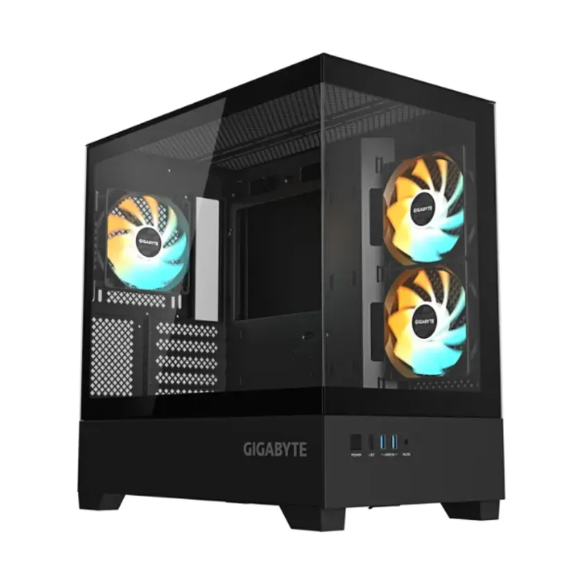 Gabinete Gigabyte C201 Panoramic TG x2 Mid-Tower Fan ARGB x3 Black 1-0418517