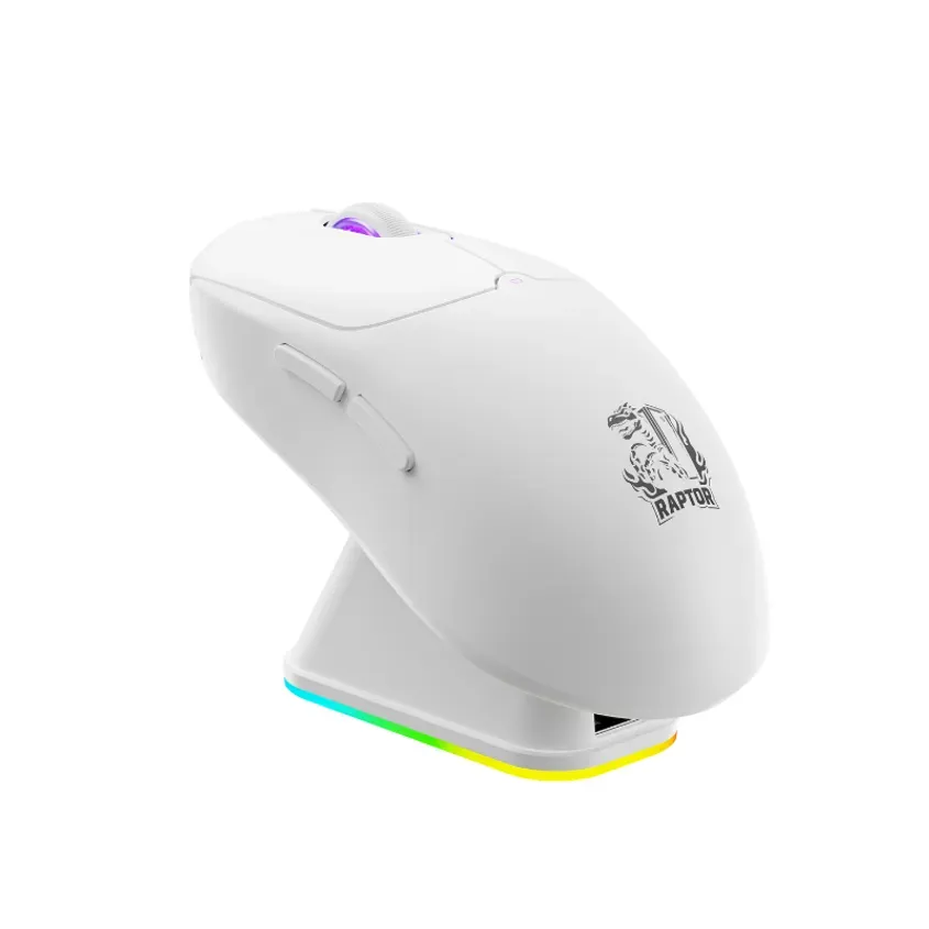 Mouse Gamer Raptor Storm Grip Wireless 4 botones 24000dpi c/base cargadora White 1-0418533