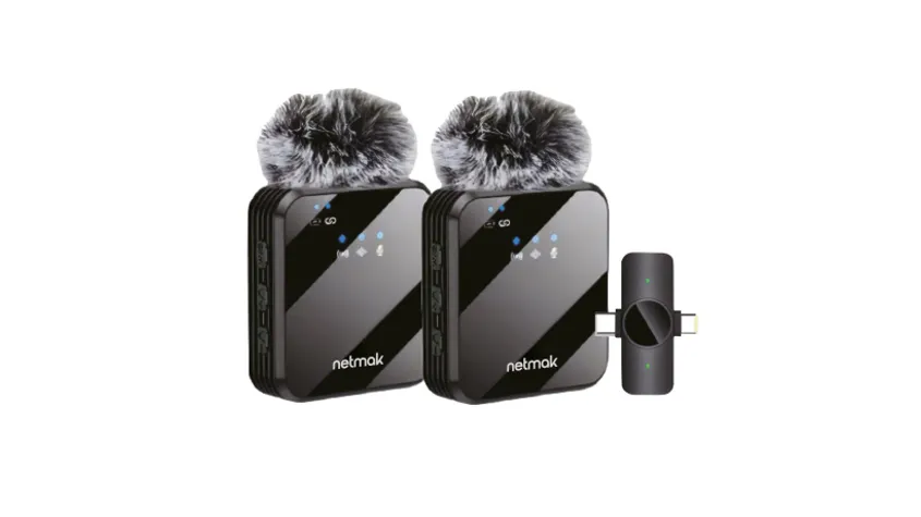 SET Microfonos Inalambricos Pro Filtro Anti POP USB-C/Lightning Netmak NM-MC14