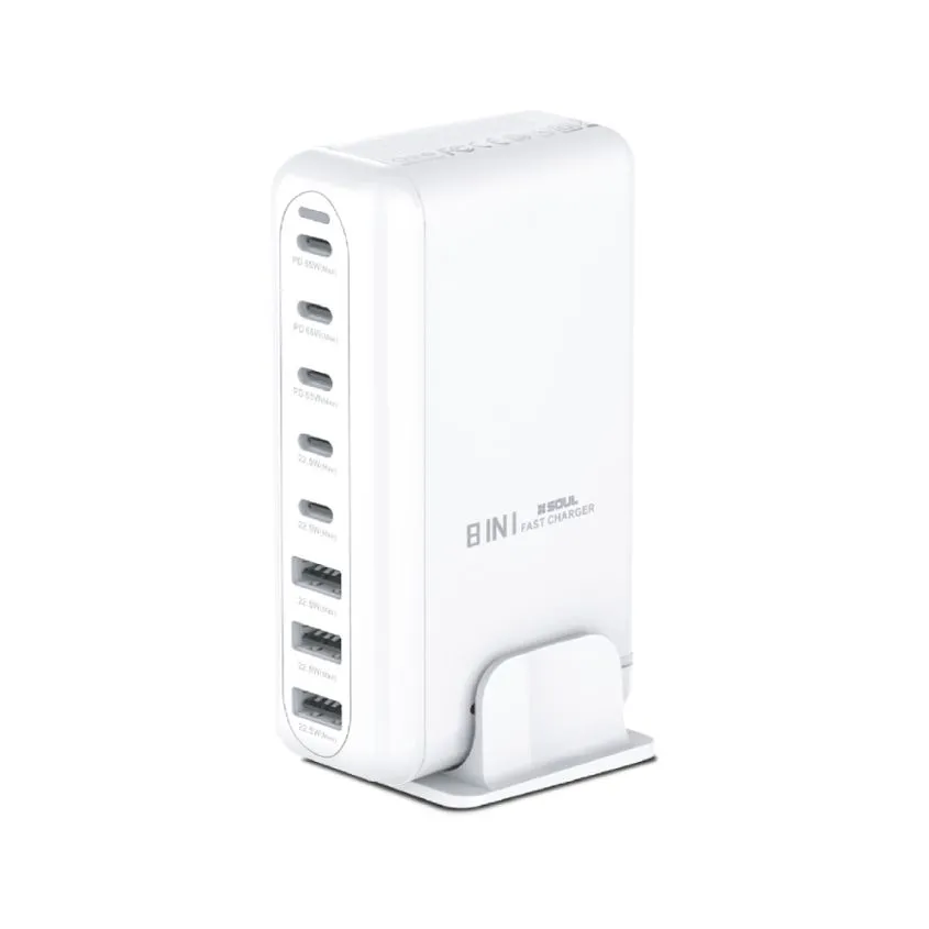Estacion de Carga BLANCO 8 en 1 60W+22.5W Usb-C x5 Usb-A x3  Soul CVJ-8EN1BL